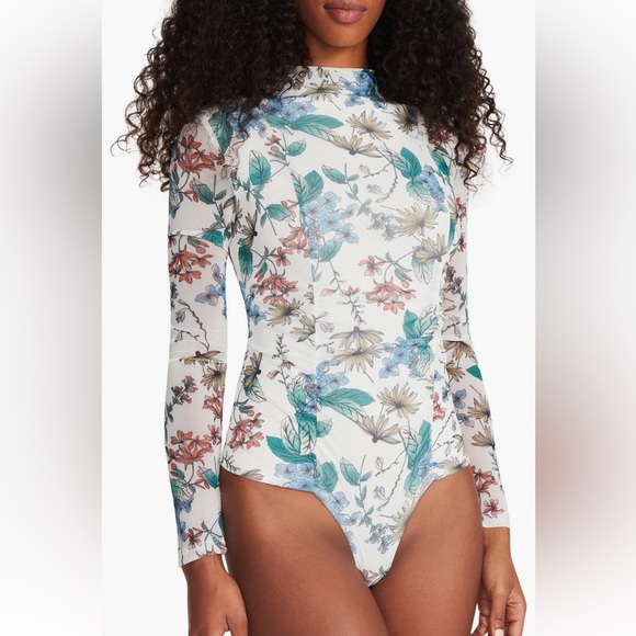 Steve Madden Tops - Steve Madden Floral Ruched Mock Neck Bodysuit